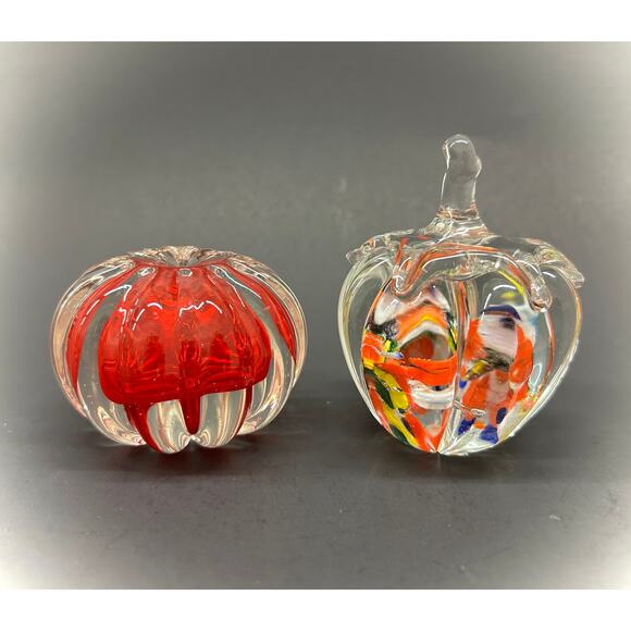Art Glass Paperweights, Harvest Theme Confetti and Crimson, VTG Japan Lot of 2 - Picture 2 of 9